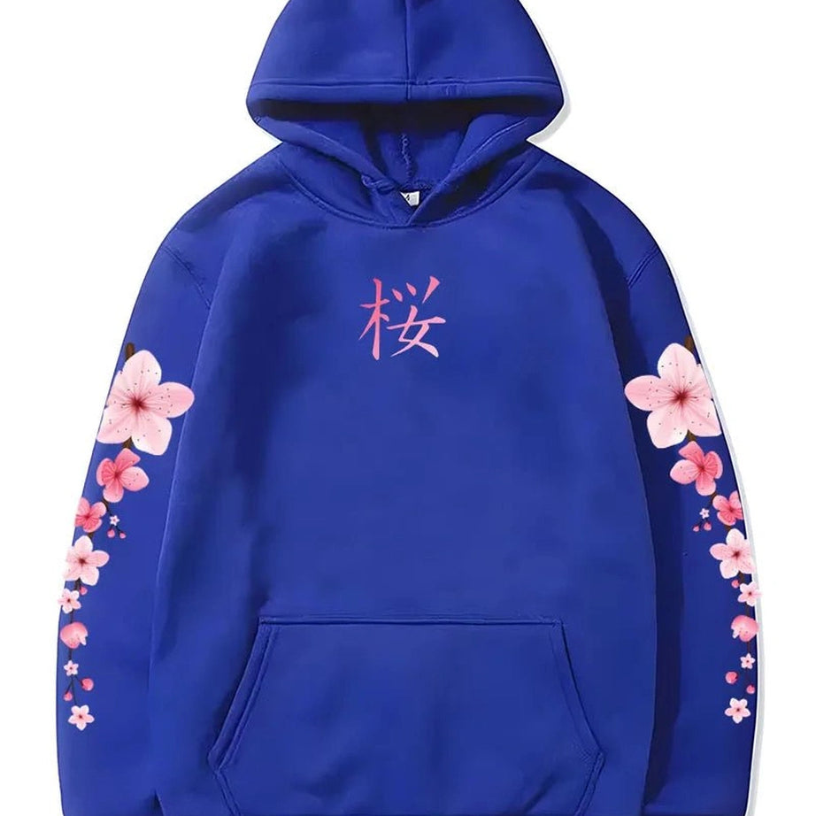 Pastel Aesthetic Sakura Graphic Hoodie dark-blue Shoptery
