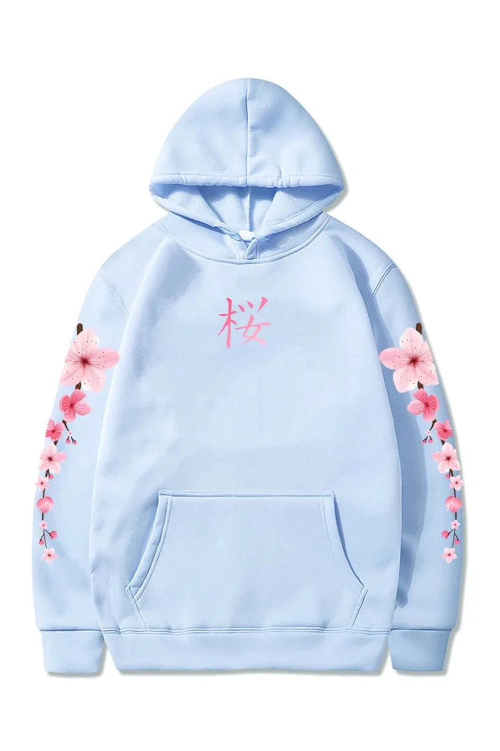 Pastel Aesthetic Sakura Graphic Hoodie light-blue Shoptery