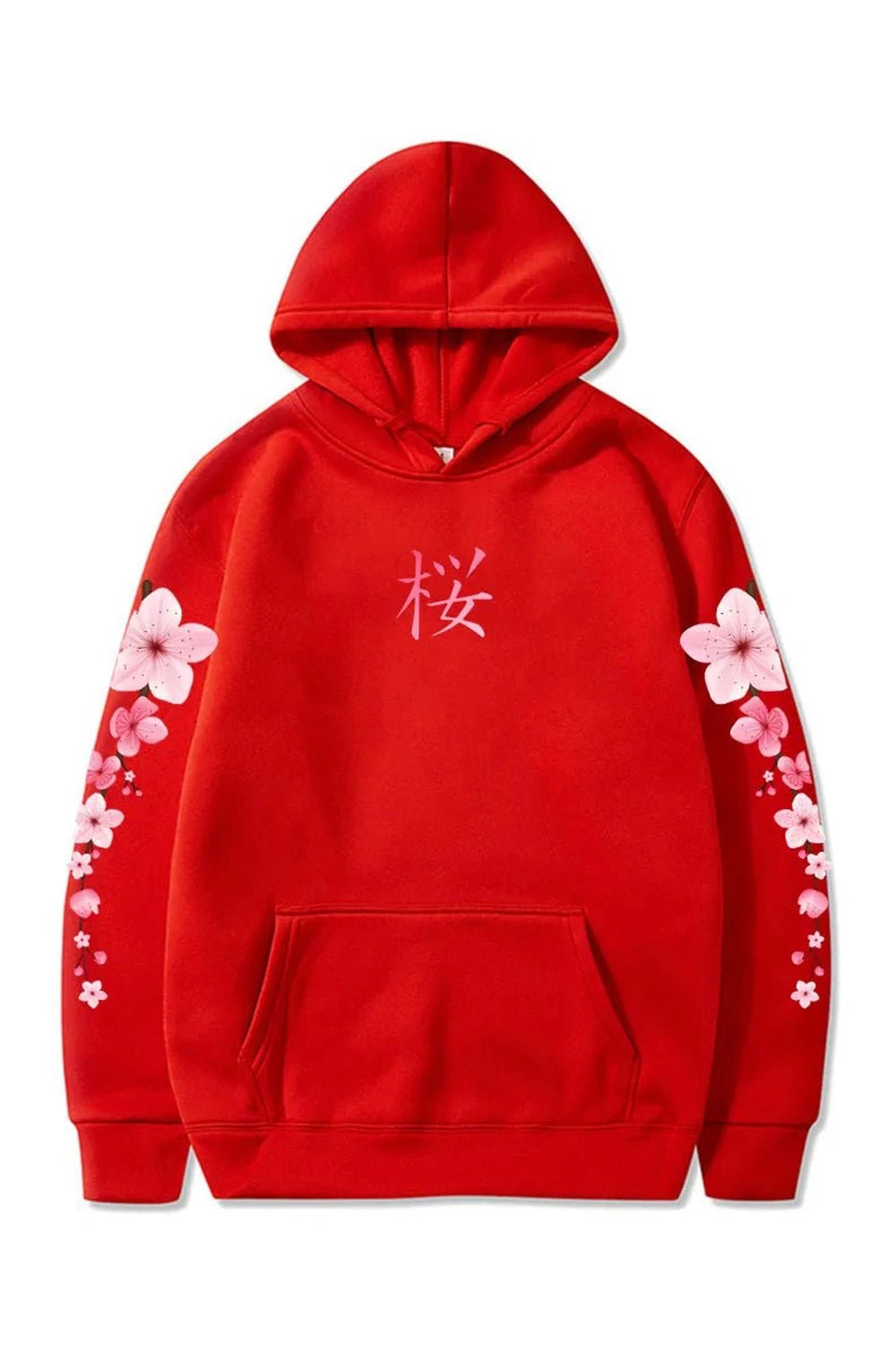 Pastel Aesthetic Sakura Graphic Hoodie red Shoptery