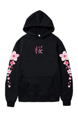 Pastel Aesthetic Sakura Graphic Hoodie black Shoptery
