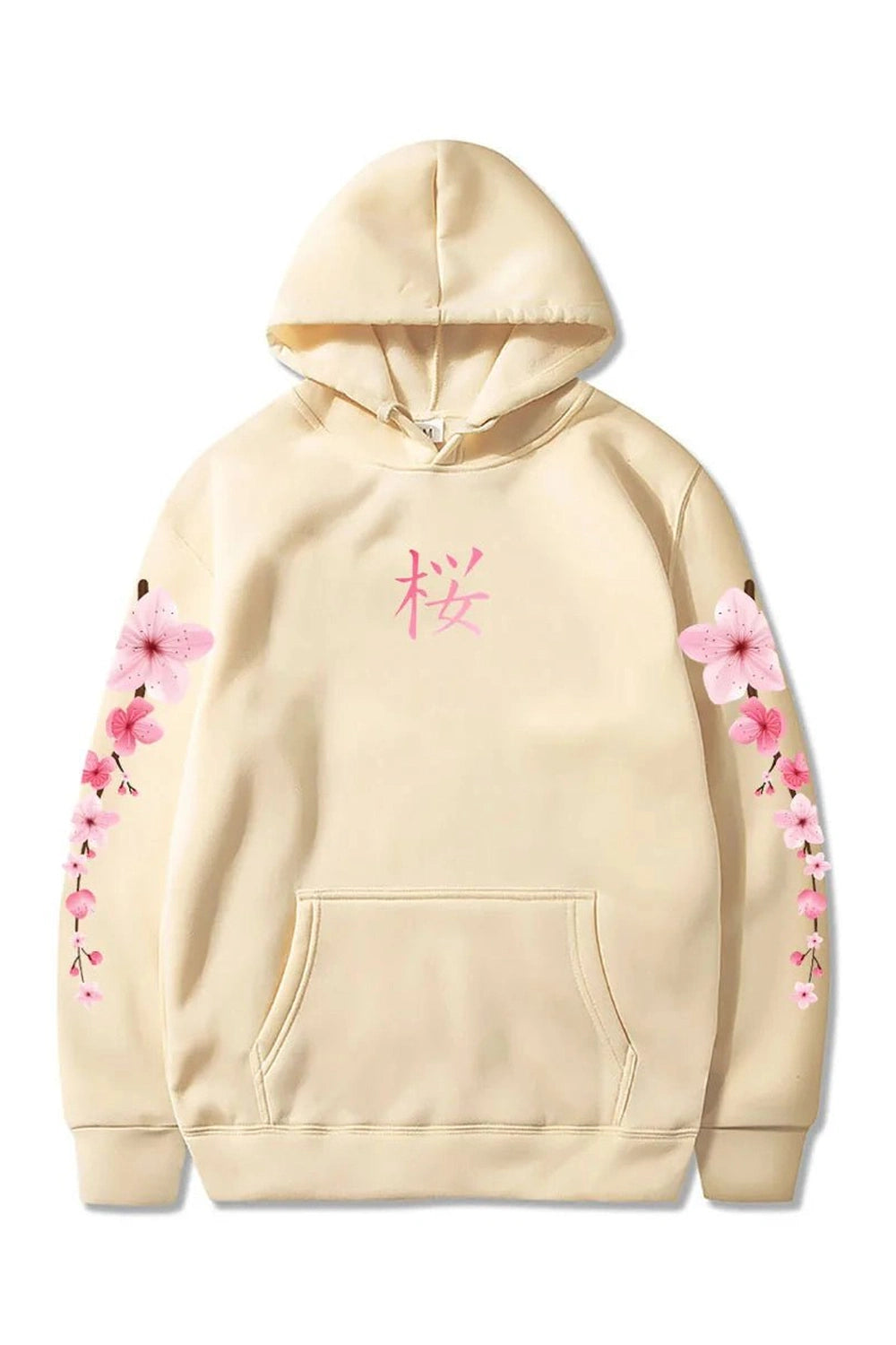 Pastel Aesthetic Sakura Graphic Hoodie khaki Shoptery