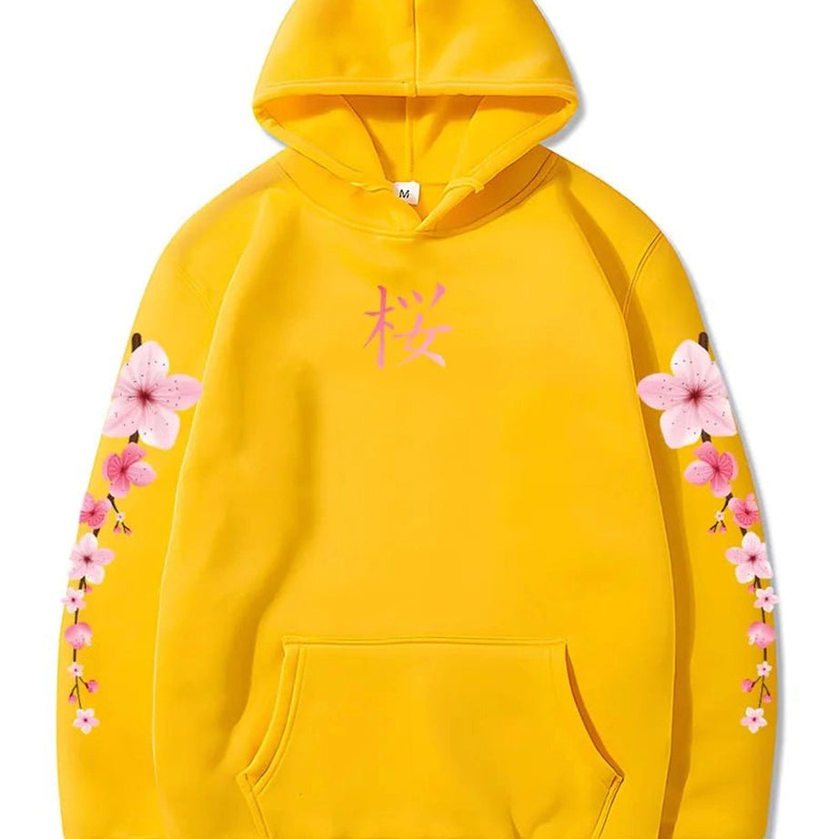 Pastel Aesthetic Sakura Graphic Hoodie yellow Shoptery