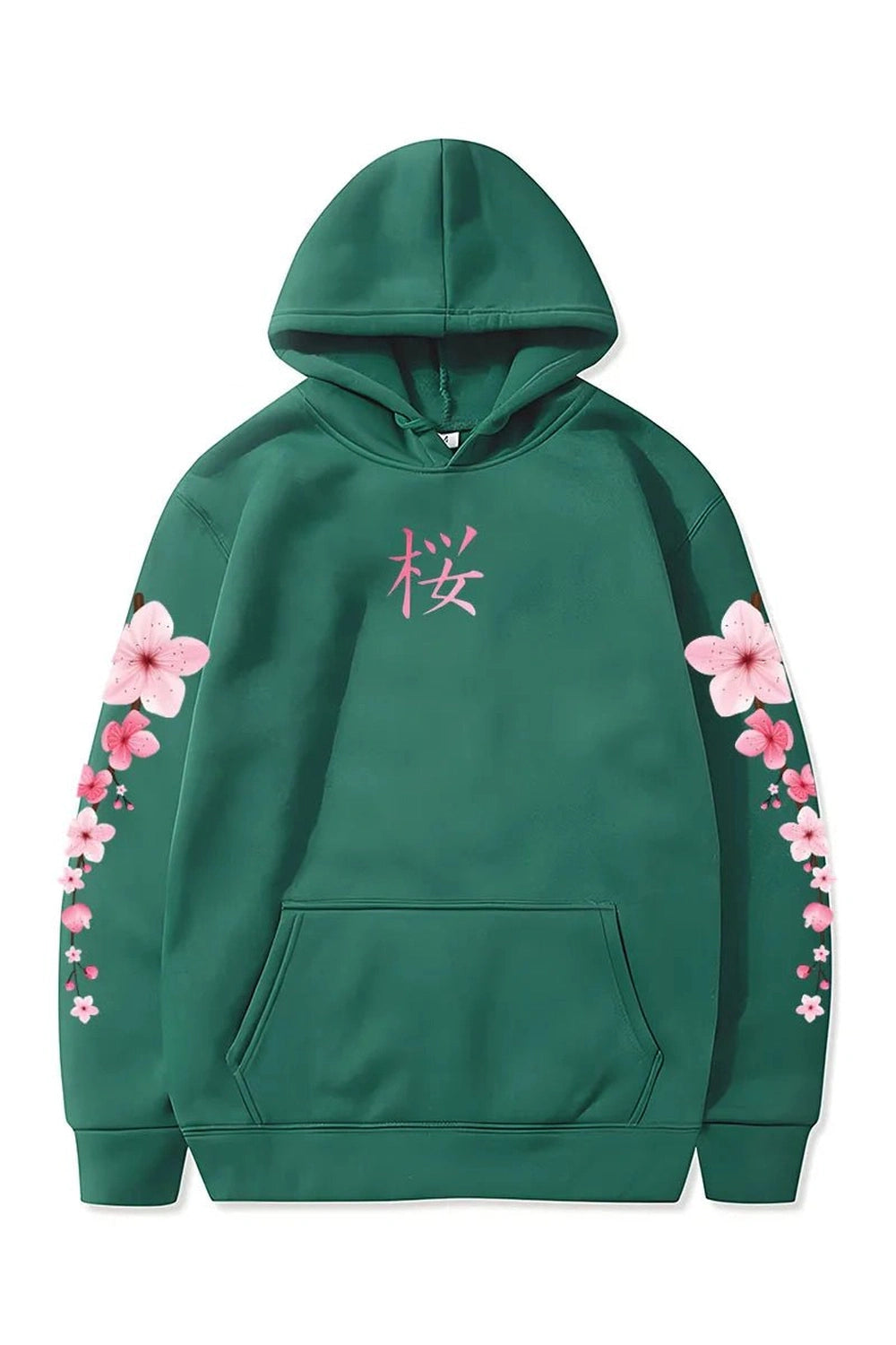 Pastel Aesthetic Sakura Graphic Hoodie dark-green Shoptery
