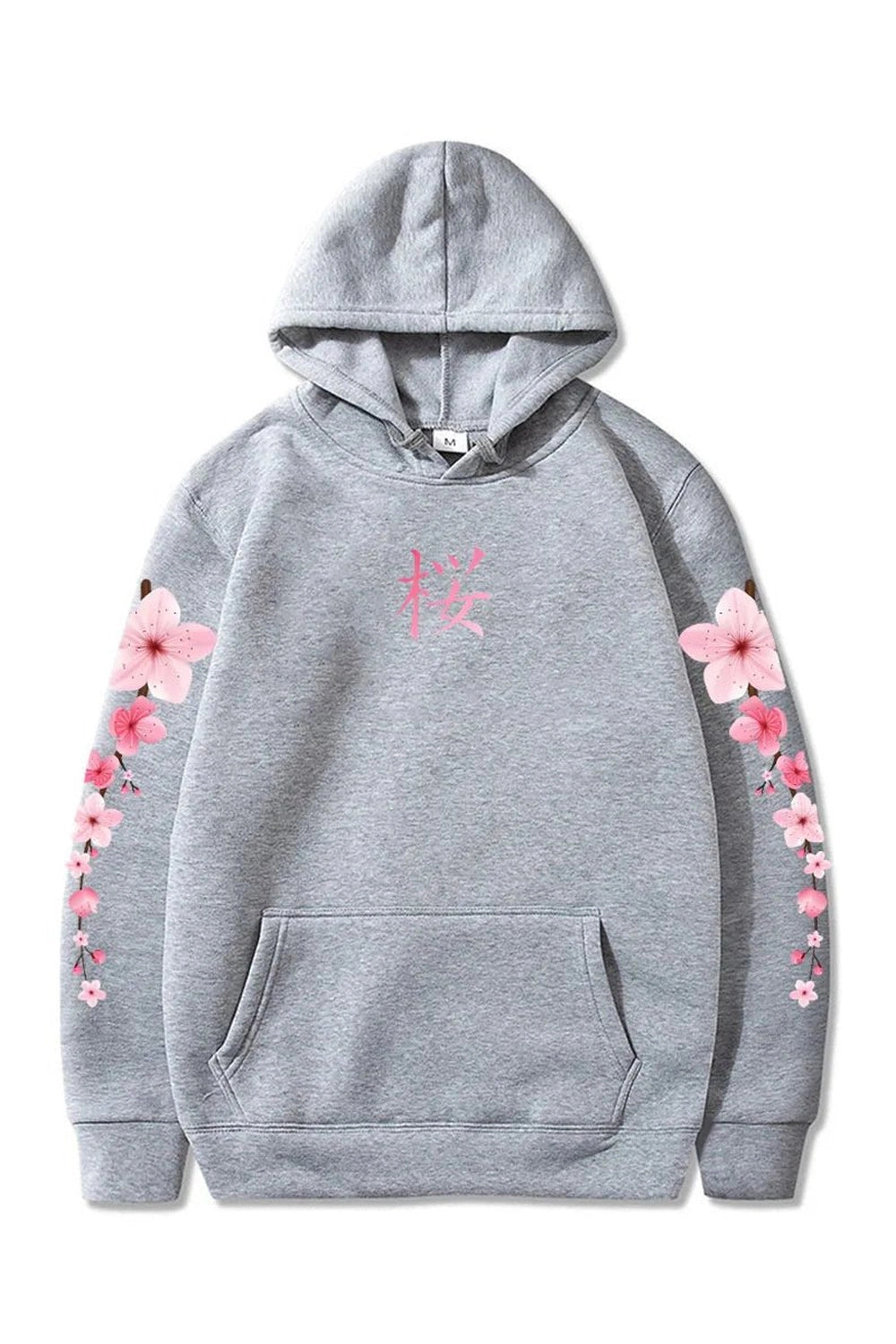 Pastel Aesthetic Sakura Graphic Hoodie gray Shoptery