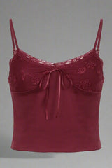 Coquette Satin Bowknot Crop Top Red Shoptery