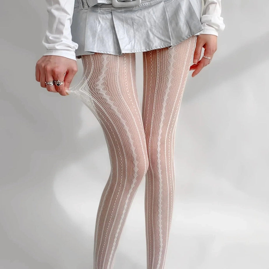 Coquette Scarlet Lace Patterned Tights White One Size Shoptery