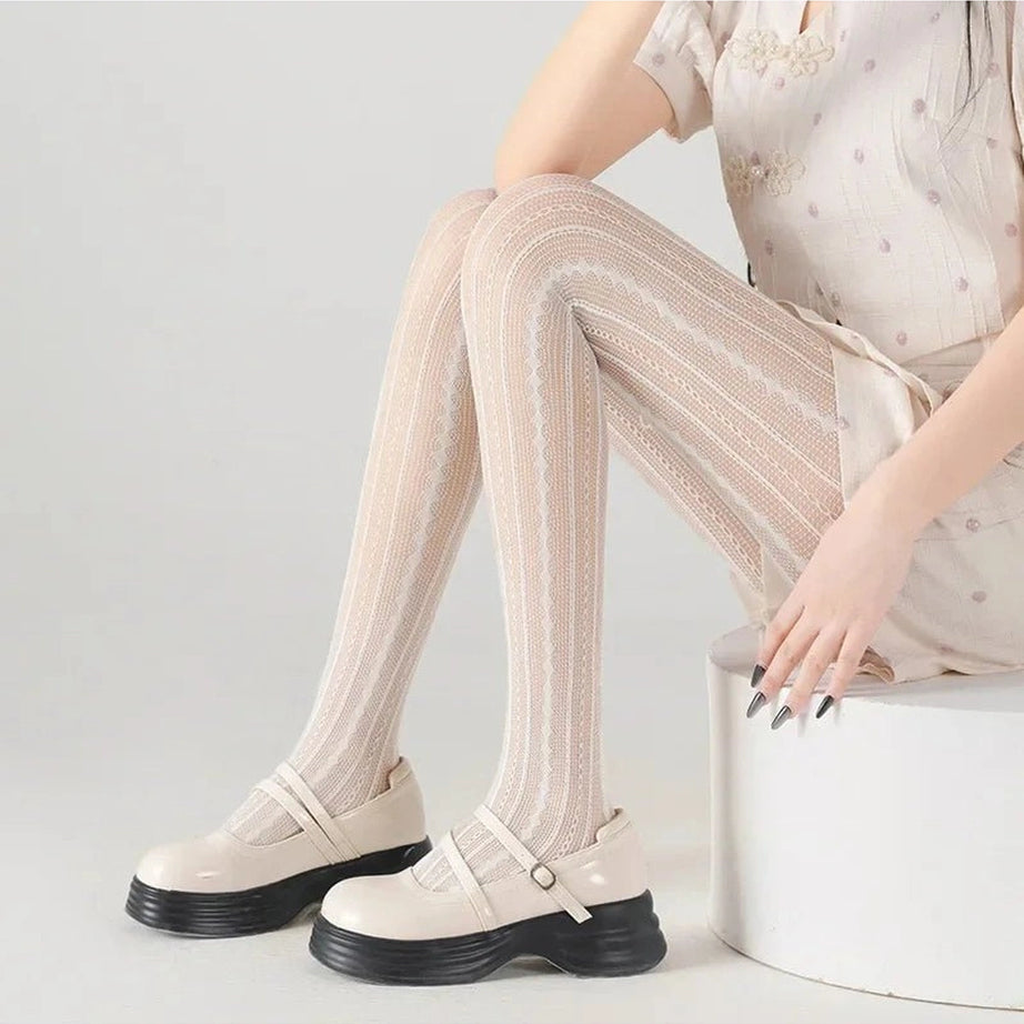 Coquette Scarlet Lace Patterned Tights Shoptery