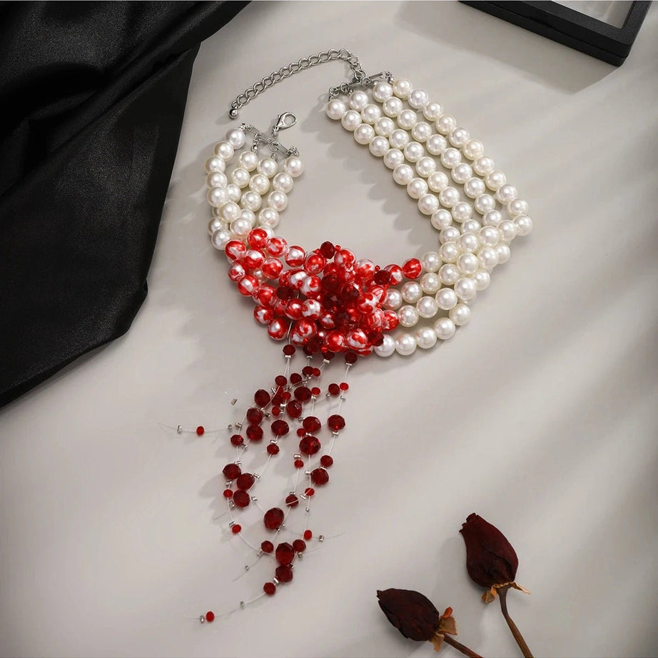 Alt Scarlet Pearl Choker Necklace Shoptery