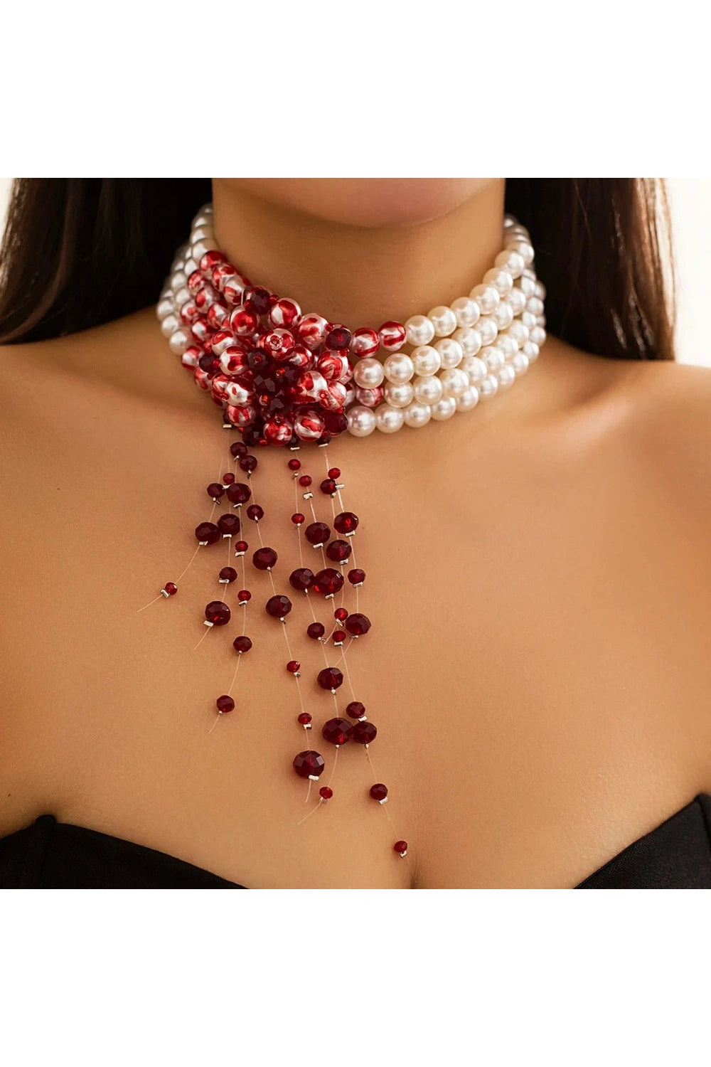 Alt Scarlet Pearl Choker Necklace Red Color Shoptery
