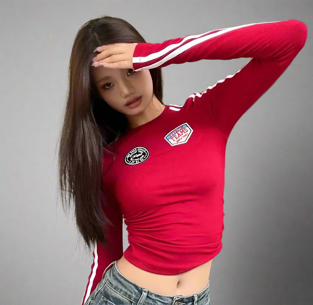 Scarlet Racer Y2k Long Sleeve Crop Top Red Shoptery