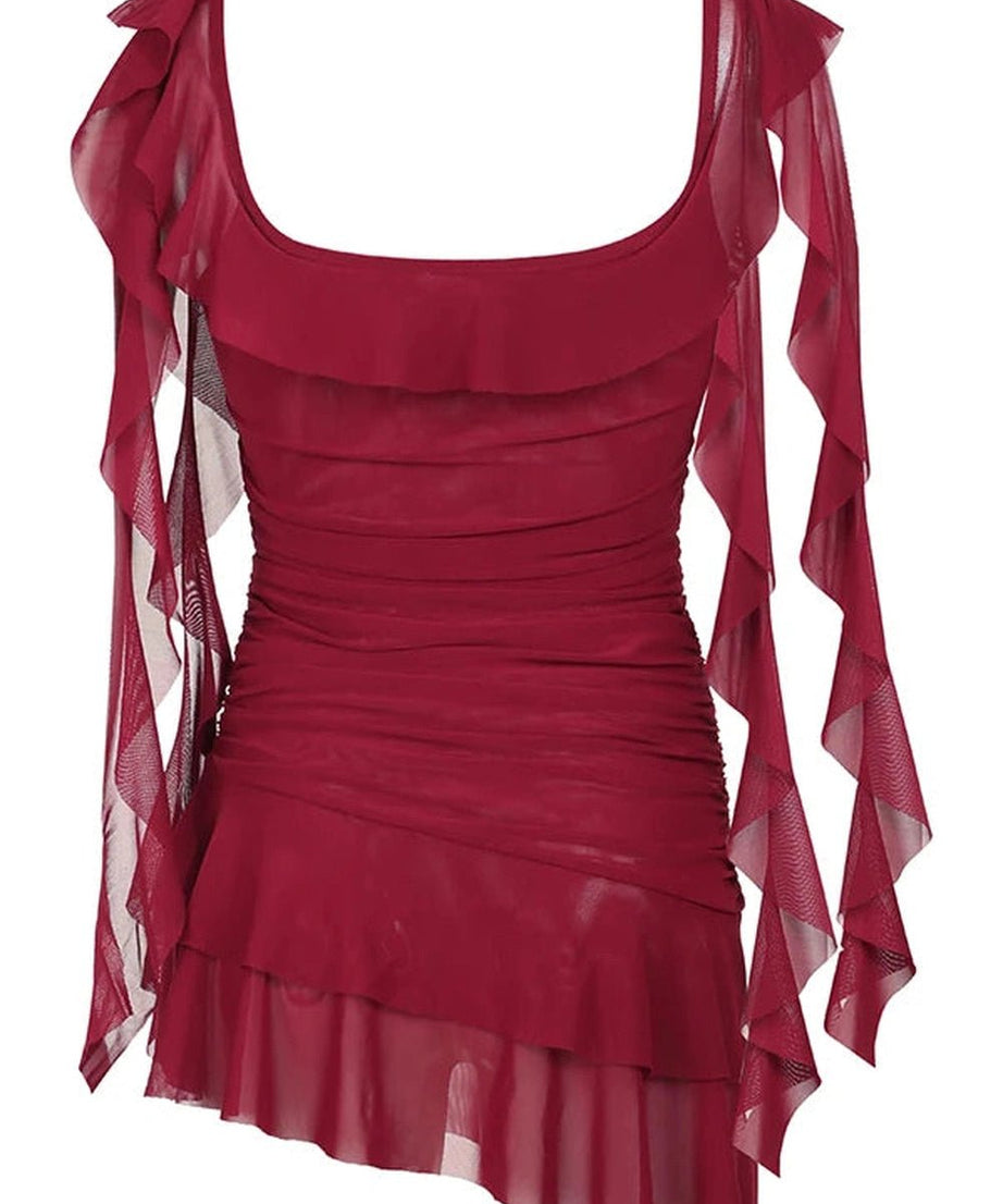 Scarlet Ruffle Gothic Dress - Dresses