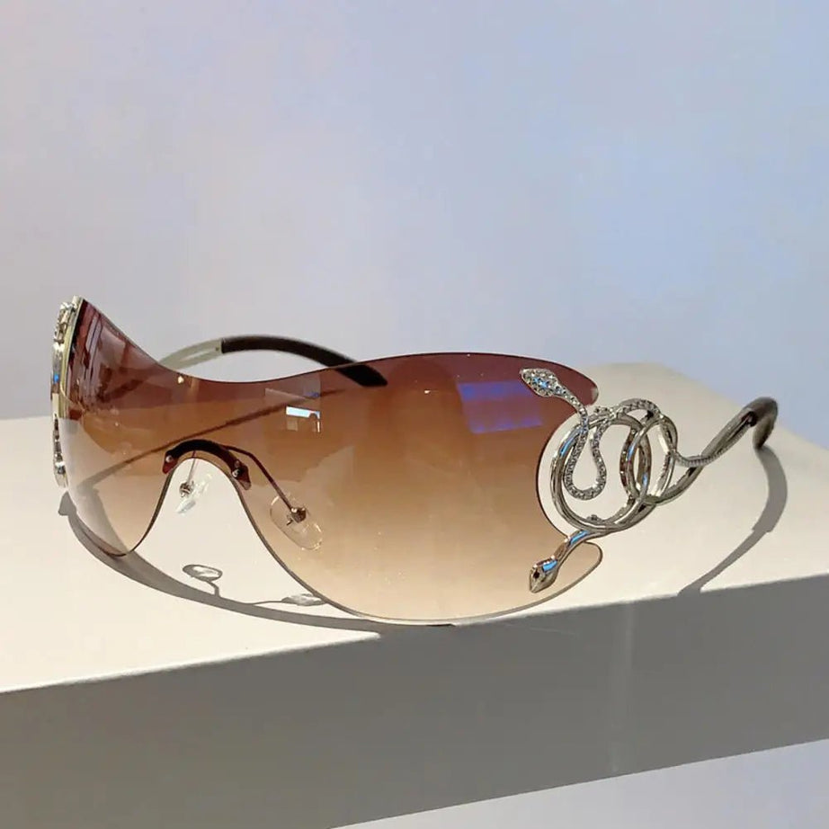 Y2k Serpent Luxe Shield Sunglasses Gradient Tea as picture Shoptery
