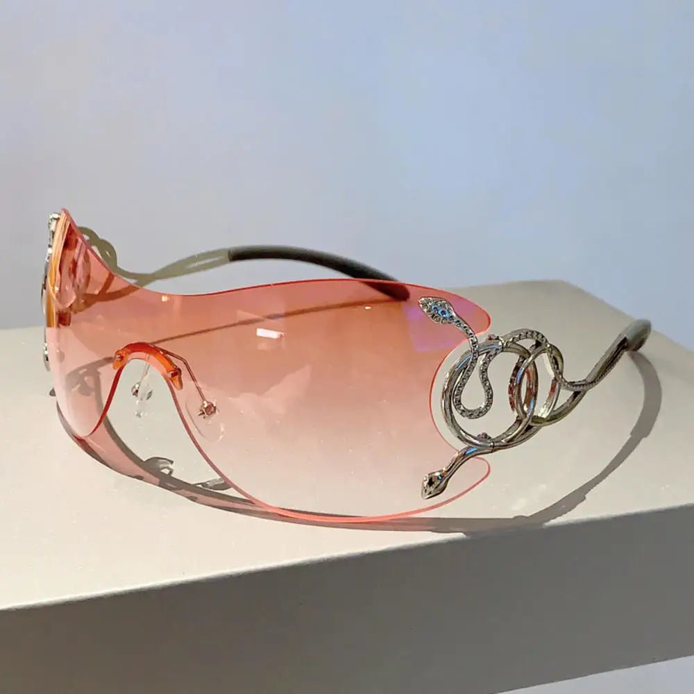 Y2k Serpent Luxe Shield Sunglasses Gradient Pink as picture Shoptery