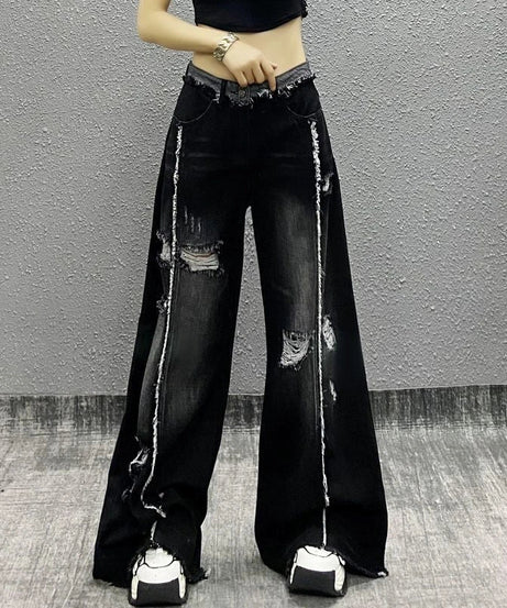 Shadow Stitch Distressed Wide - Leg Jeans - Jeans