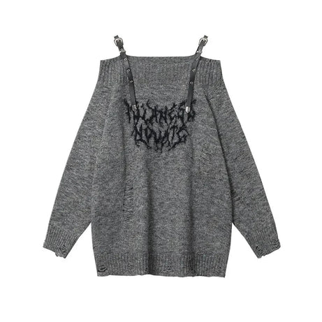 Shadow Straps Edgy Off-Shoulder Sweater GRAY Shoptery