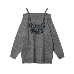 Shadow Straps Edgy Off-Shoulder Sweater GRAY Shoptery