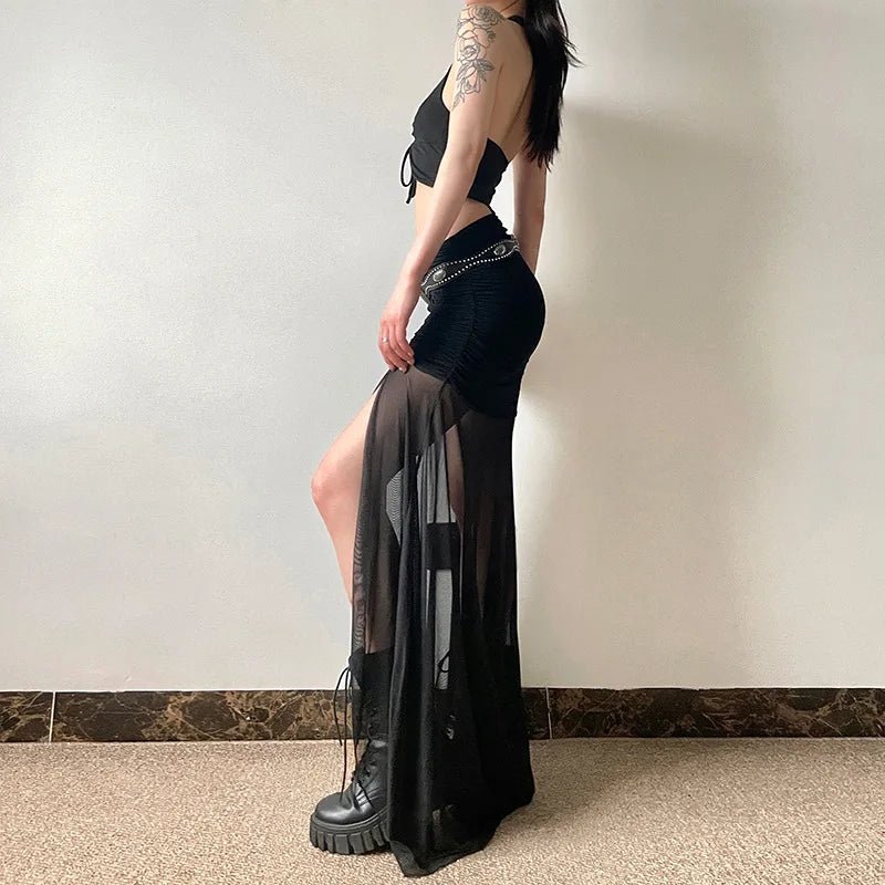 Shadow Veil Sheer Alt Goth Maxi Skirt Shoptery