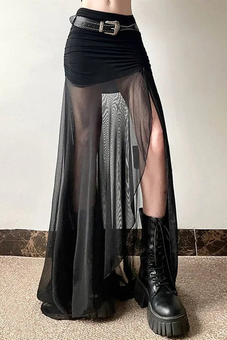 Shadow Veil Sheer Maxi Skirt - Skirts