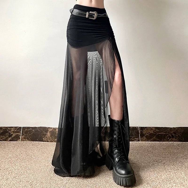 Shadow Veil Sheer Alt Goth Maxi Skirt Shoptery