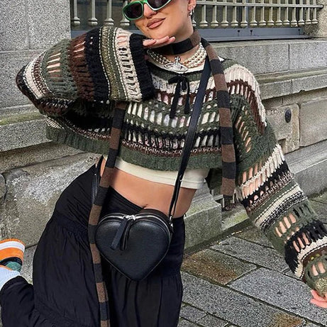 Alt Shattered Lace Knit Sweater green Shoptery