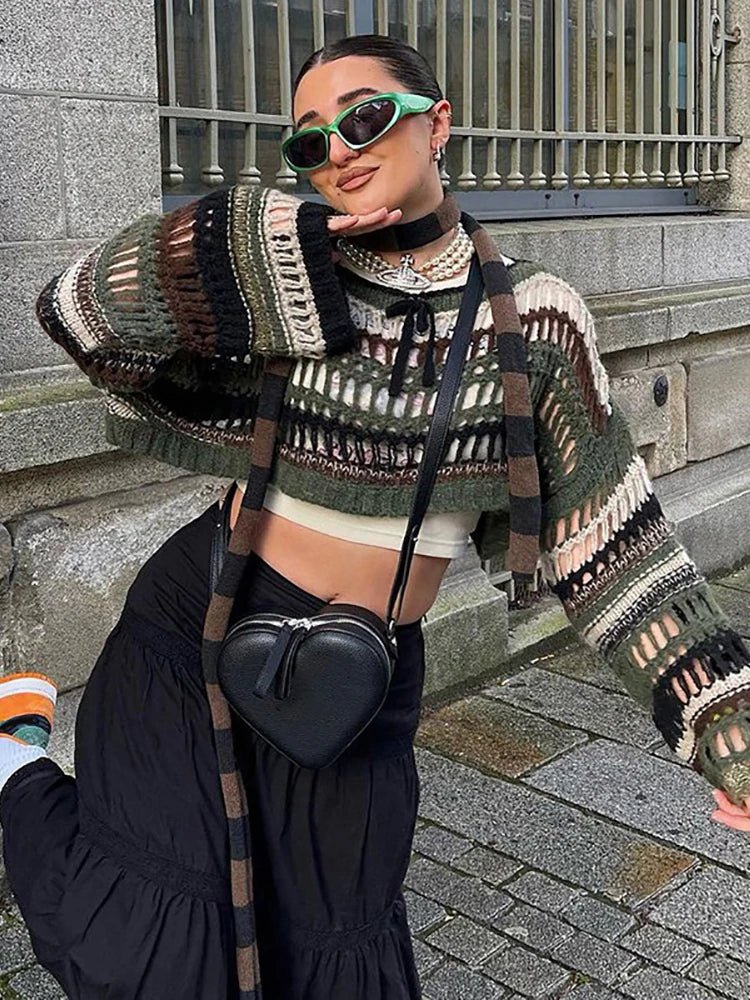 Alt Shattered Lace Knit Sweater green Shoptery