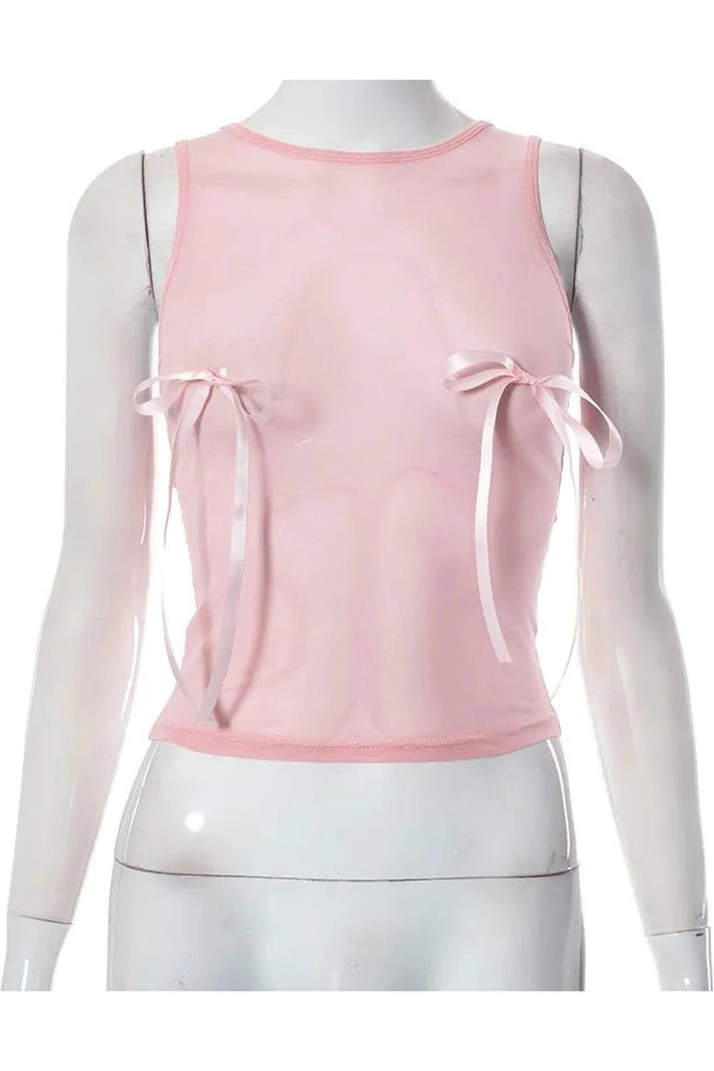 Sheer Mesh Bow Crop Top Pink Shoptery