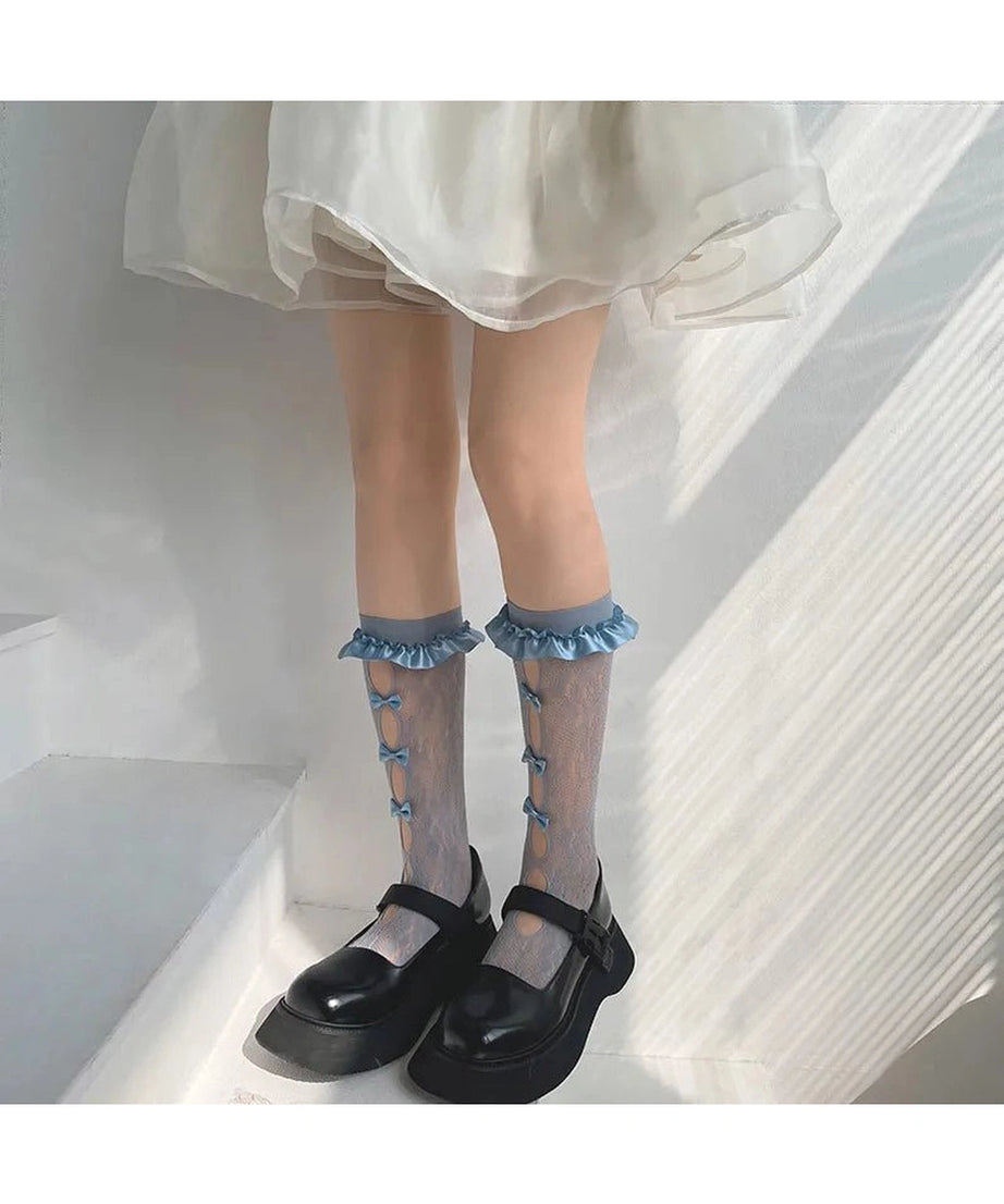 Sheer Mesh Bowknot Socks - Socks