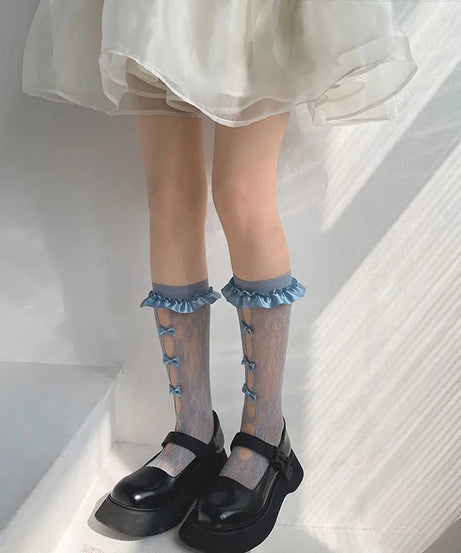 Sheer Mesh Bowknot Socks - Socks