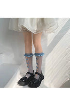 Coquette Sheer Mesh Bowknot Socks blue Shoptery