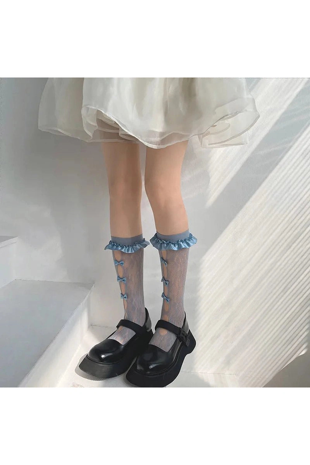 Coquette Sheer Mesh Bowknot Socks blue Shoptery
