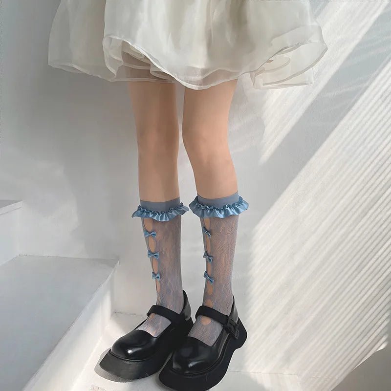 Sheer Mesh Bowknot Socks - Socks