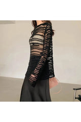 Sheer Shadow Striped Alt Knit Top Shoptery