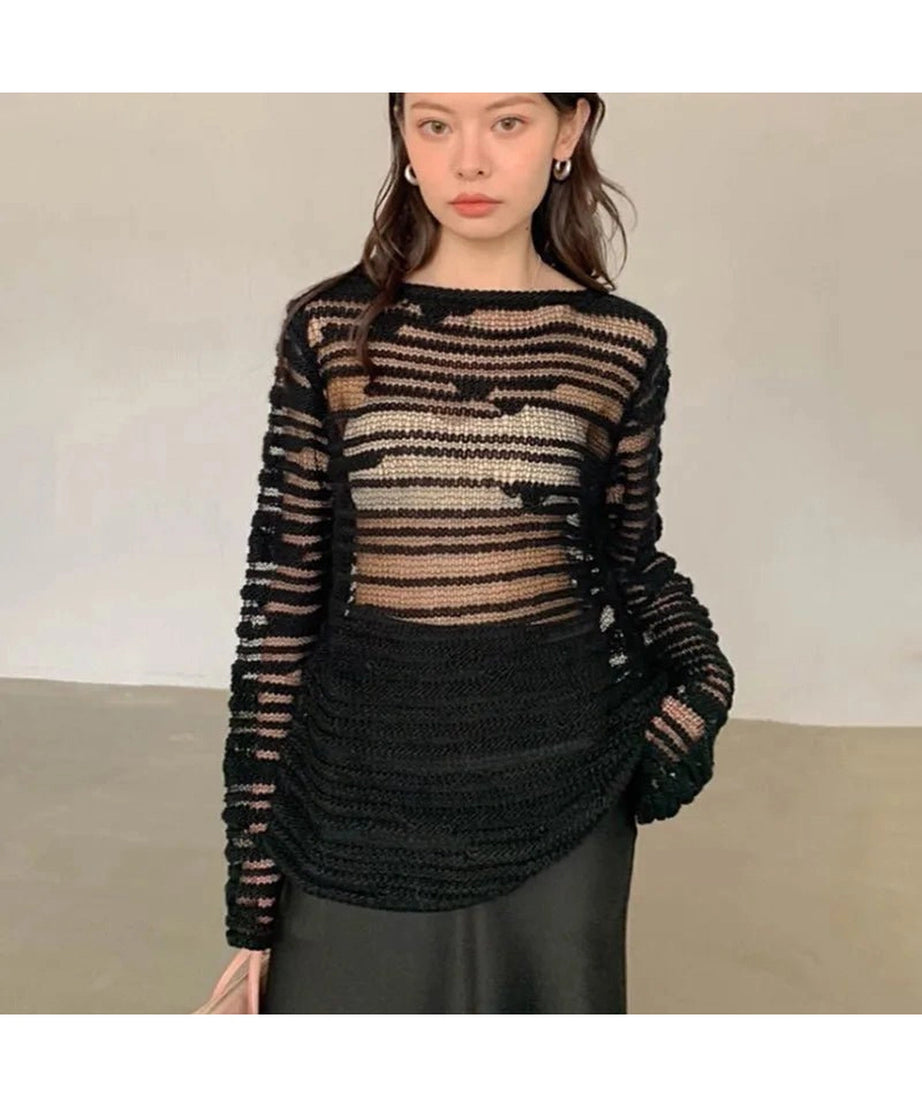 Sheer Shadow Striped Knit Top - 