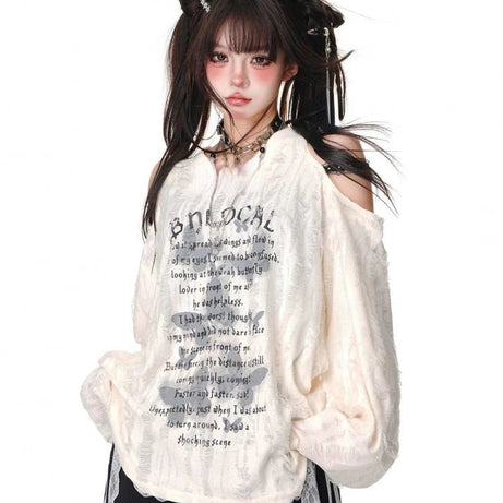 Shredded Butterfly Edgy Top Apricot White Shoptery