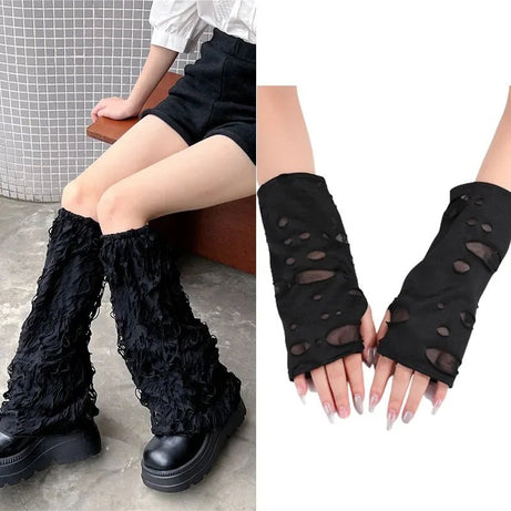 Y2k Shredded Chaos Leg & Arm Warmers black set one size Shoptery