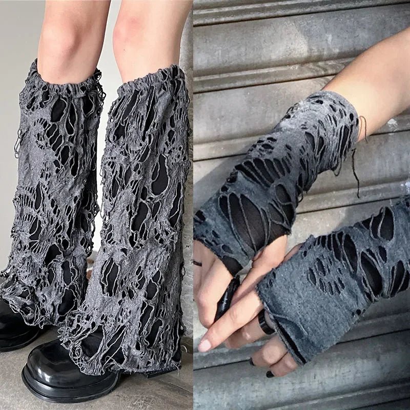 Y2k Shredded Chaos Leg & Arm Warmers gray set one size Shoptery