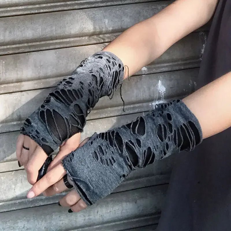 Y2k Shredded Chaos Leg & Arm Warmers gray gloves one size Shoptery