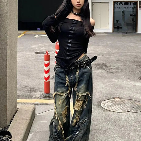 Shredded Y2k Zipper Pants Shoptery