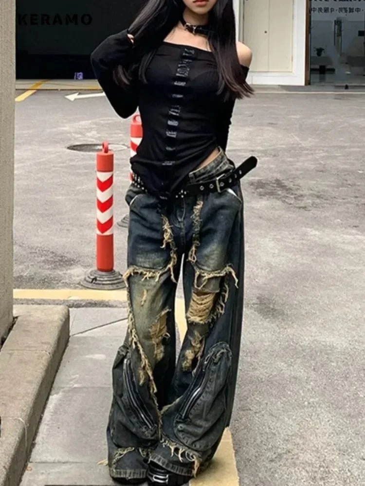 Shredded Y2k Zipper Pants Shoptery