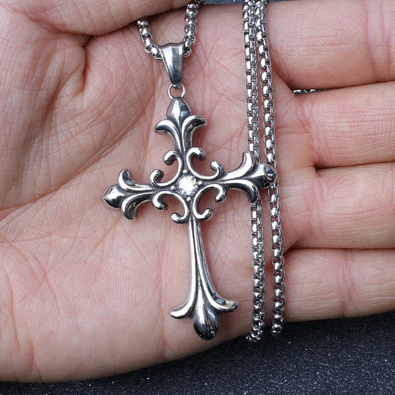 Silver Baroque Alt Goth Cross Necklace YA4710-1 Shoptery