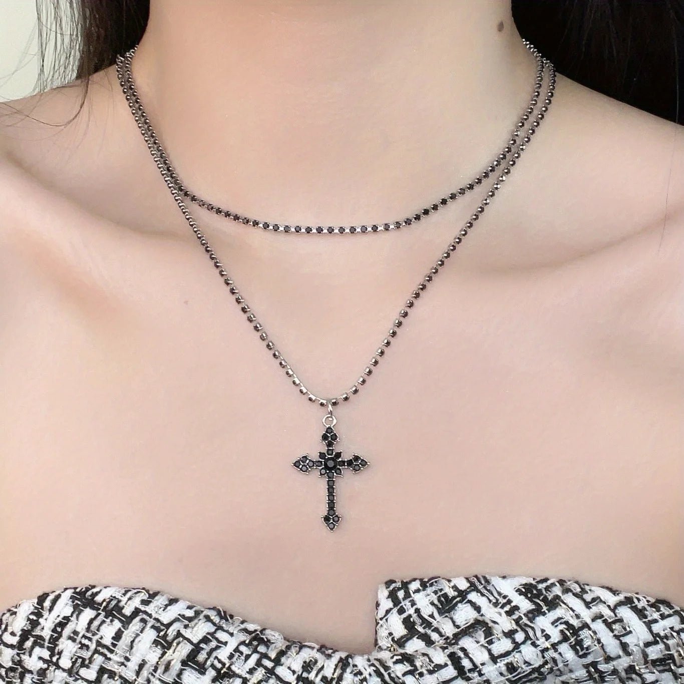 Silver Baroque Alt Goth Cross Necklace YB3276-1 Shoptery
