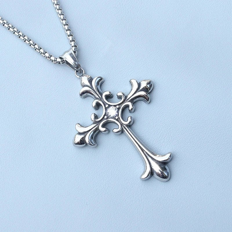 Silver Baroque Alt Goth Cross Necklace Shoptery