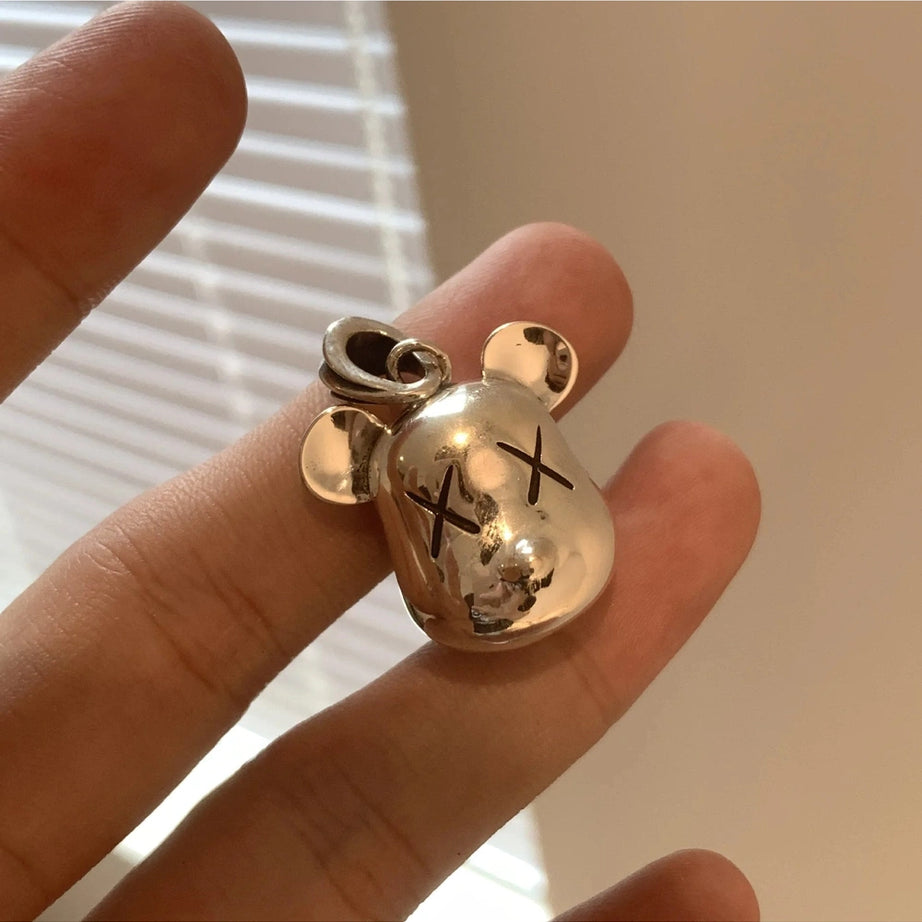 Edgy Silver Bear Head Necklace Shoptery