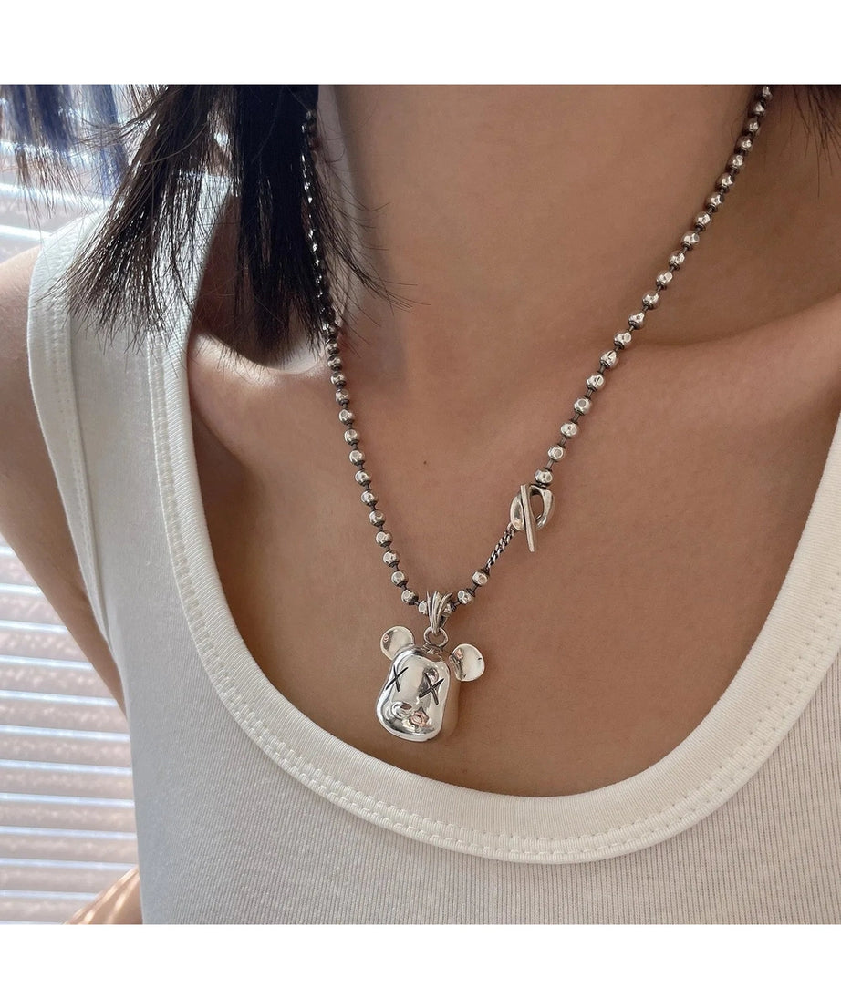 Silver Bear Head Necklace - Necklaces