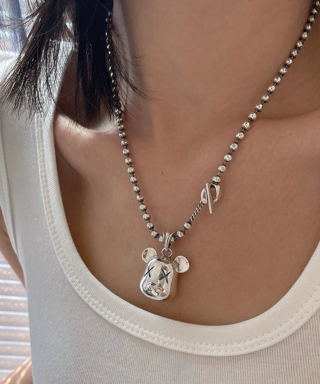 Silver Bear Head Necklace - Necklaces