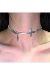Edgy Silver Cross Spike Choker A Shoptery