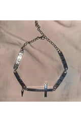 Edgy Silver Cross Spike Choker Shoptery