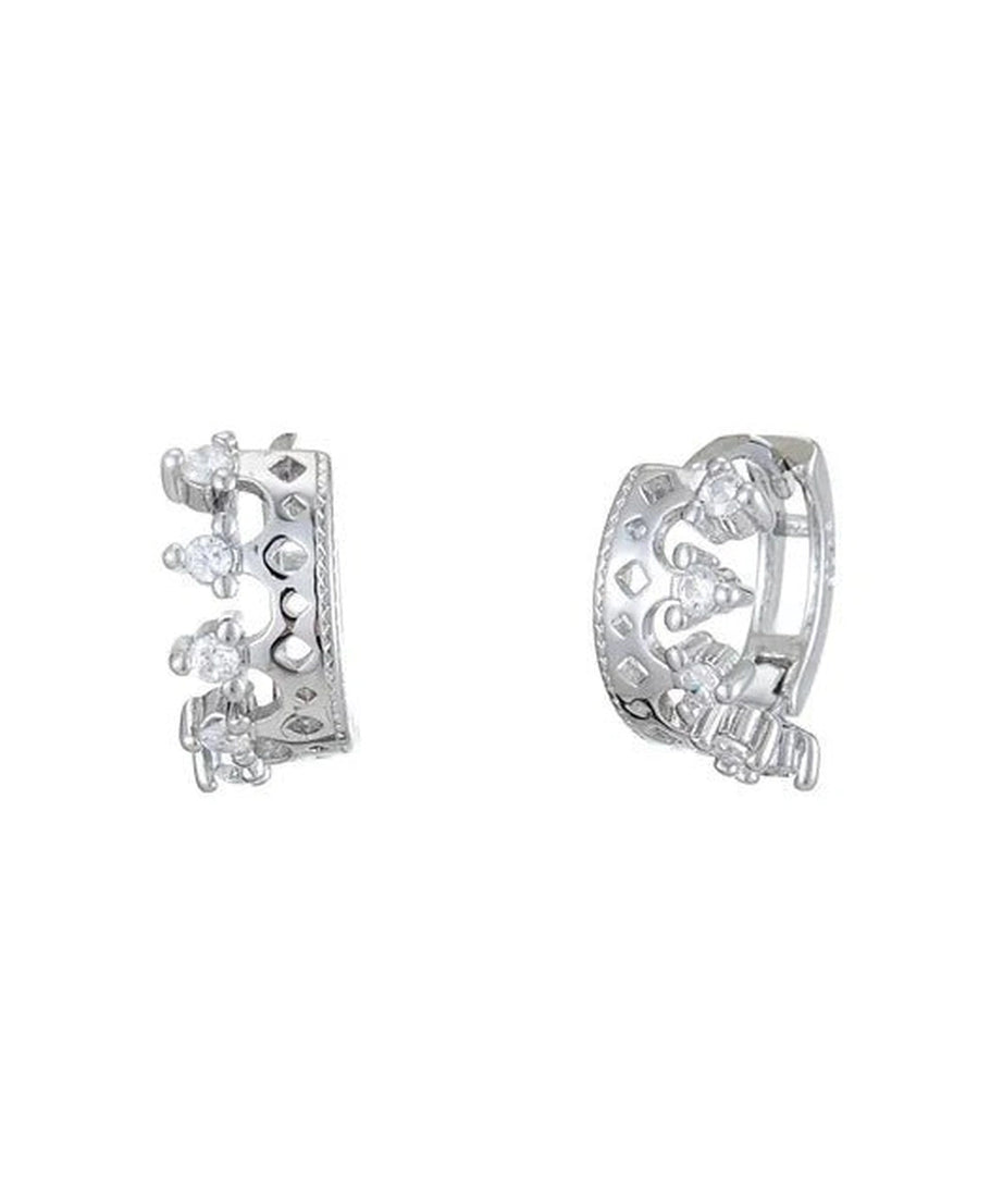 Silver Crown Hoop Earrings - Earrings