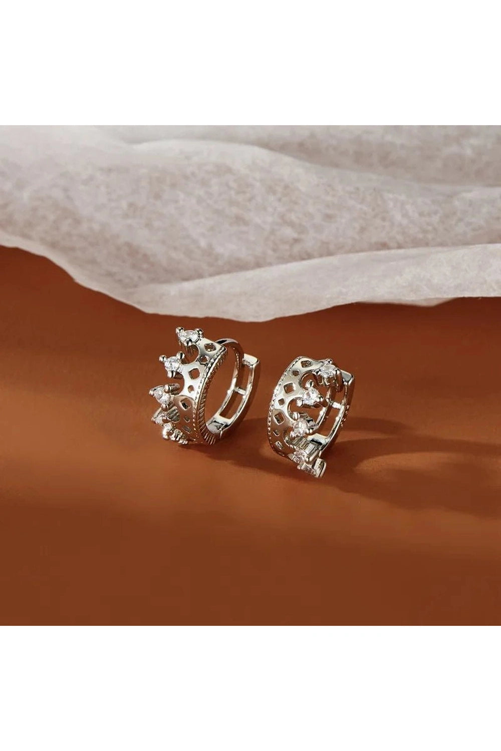 Aesthetic Silver Crown Hoop Earrings Silver Shoptery