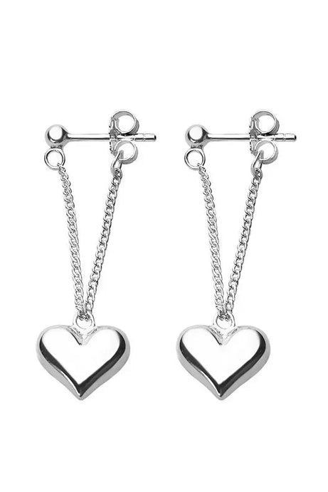 Silver Heart Chain Earrings - Earrings